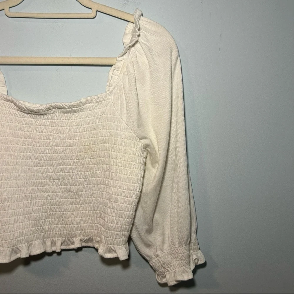 Free People White Brenyce Smocked Puff Sleeve Ruched Crop Size Medium